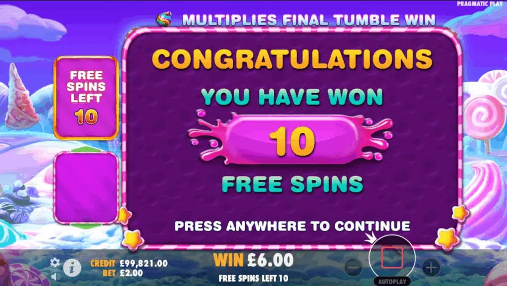 Round bonus tours gratuits Sweet Bonanza avec thème pays des merveilles hivernal et bombes multiplicatrices