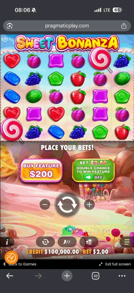 Interface jeu mobile Sweet Bonanza optimisée pour smartphones et tablettes